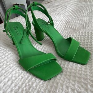 Green Block Heel Sandals